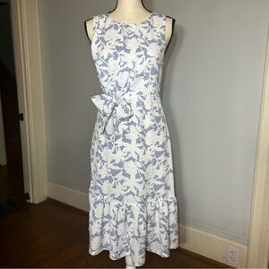 Vineyard Vines Blue White Floral Seersucker Bow Derby Sleeveless Midi Dress 2